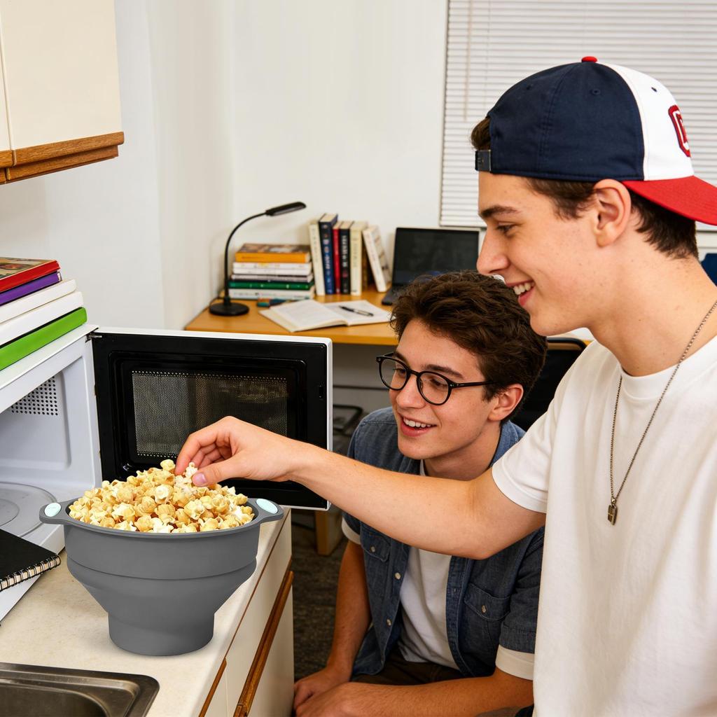 Popcorn Microwave Bowl Silicone Folding Kitchen Accessories Popcorn Cooker With Handle For Kids Teens Adults Movie Night Home