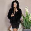 Women's Hooded Faux Fur Coat Warm Winter Jacket Short Black Fluffy Outerwear