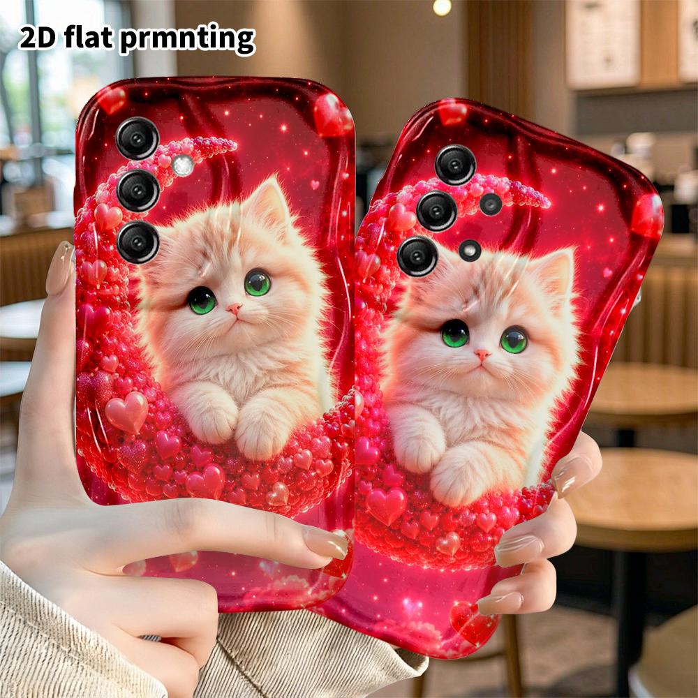 Phone case: 2D flat, suitable for Samsung Galaxy A34 A35 M05 M06 S20 S22 S21 FE Plus 5G protective case, creamy white kitten, perfect holiday gift for