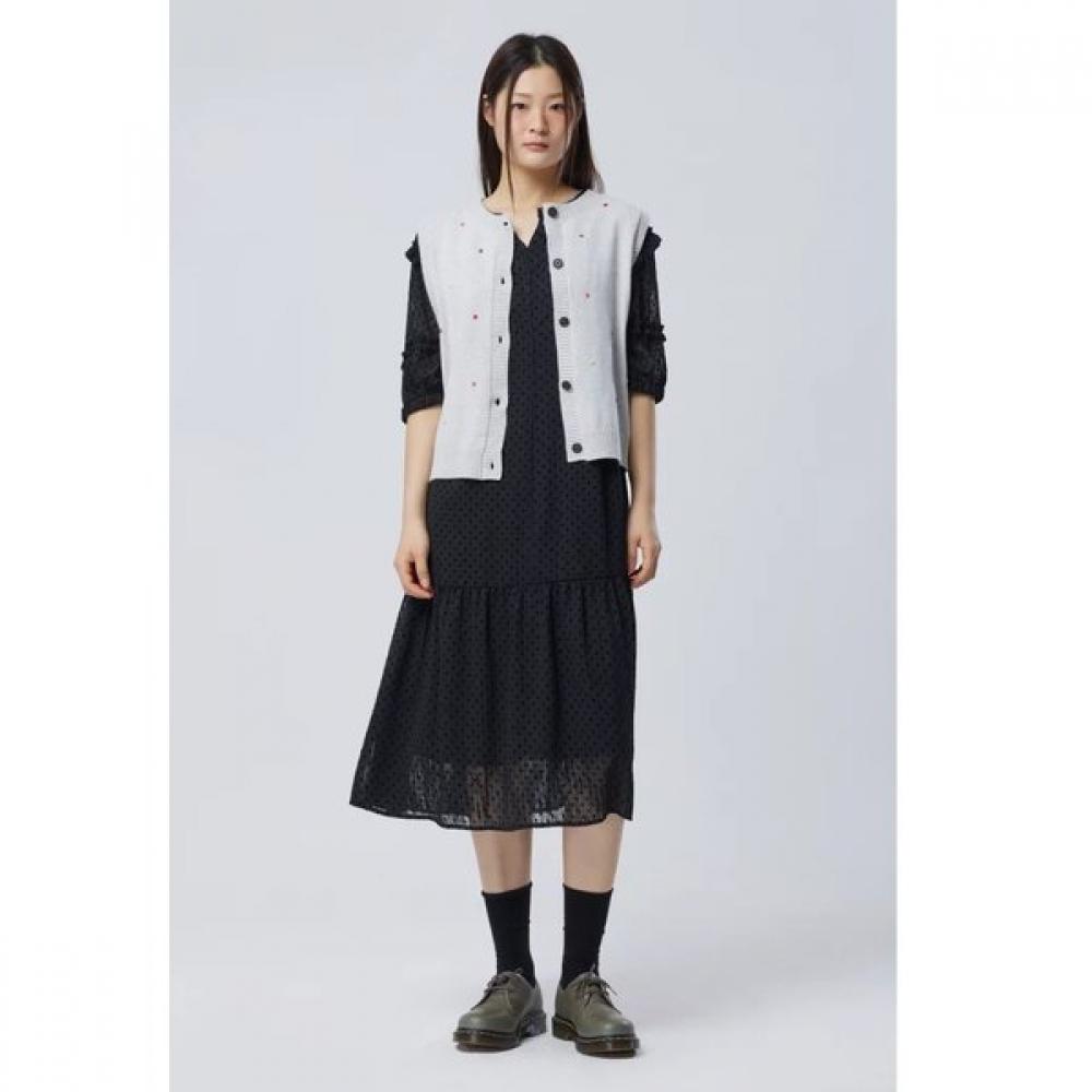 Benetton Women S Dot Frill Long dreSS Baop02611 BK (black)/42