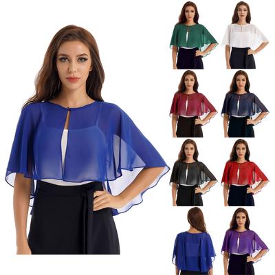 Kvinnors Sheer Cape Sjalar Enknapps Chiffong Shrug Wraps Cover Ups för bröllopsfestklänning