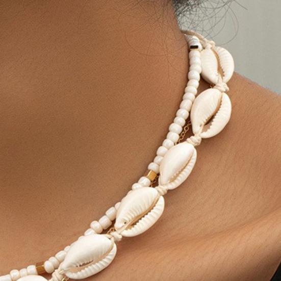 Set da 3 Pezzi Collana di Conchiglie con Perline Stile Boho Leggera a Strati Gioiello Accessorio Oceano Regalo