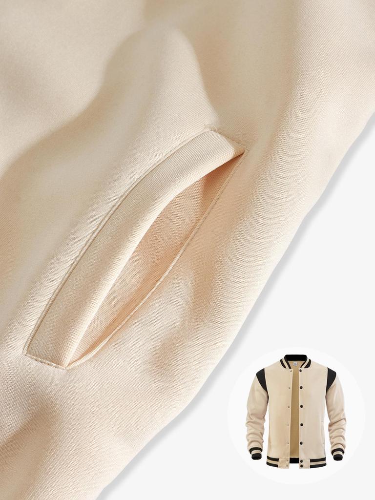 Men's Casual High Street Fleece-lined Patchwork Stand Collar Varsity Jacket