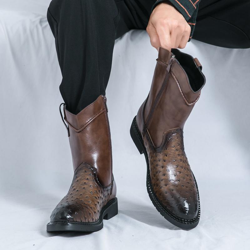 Luxury Brand Fashionable Thick Soled Mens Long Boots Outdoor High-Quality Motorcycle Boots Versatile Grain High Top Cowboy Boots