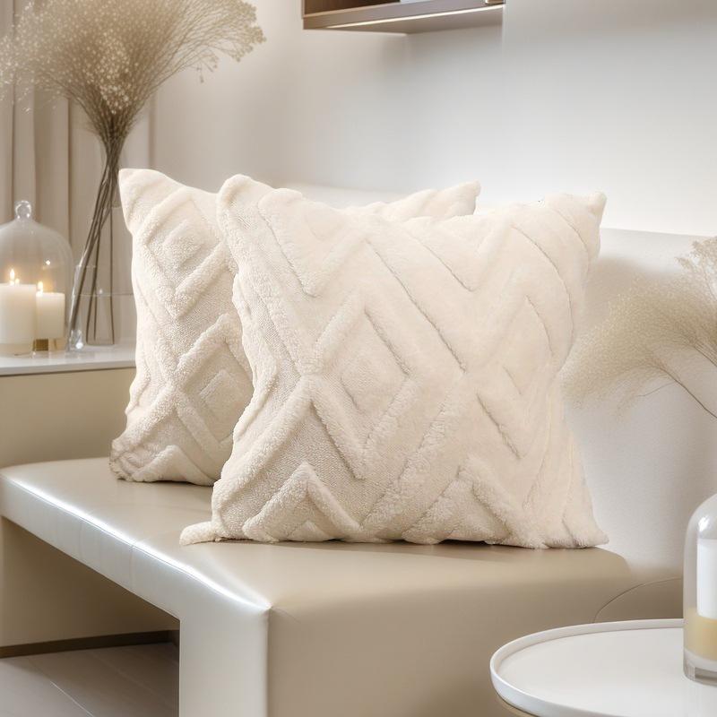 Stylish Plush Quilted Diamond Cushion Cover: Fluffy Ins Style for Sofa, Bedside, or Living Room Decor