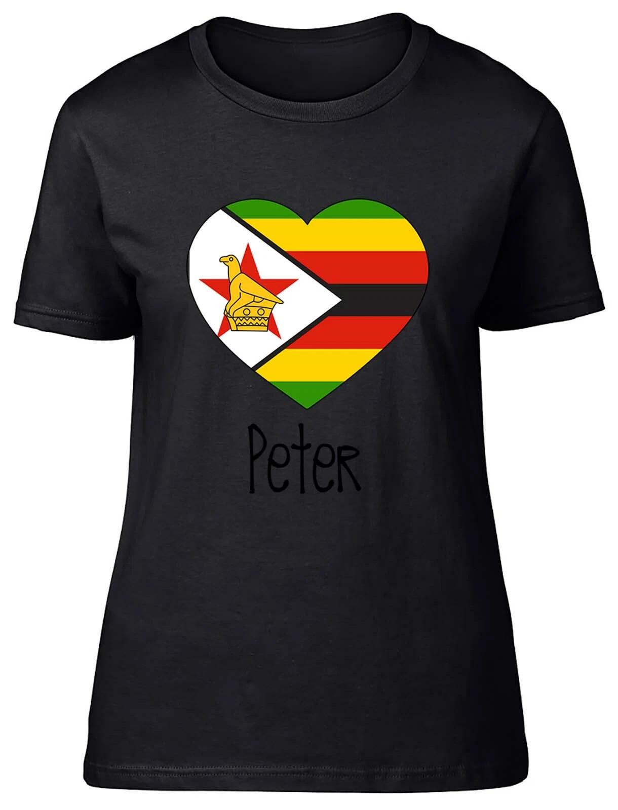 Personalised Zimbabwe Football Nation Flag Fitted Womens Ladies T Shirt XXL