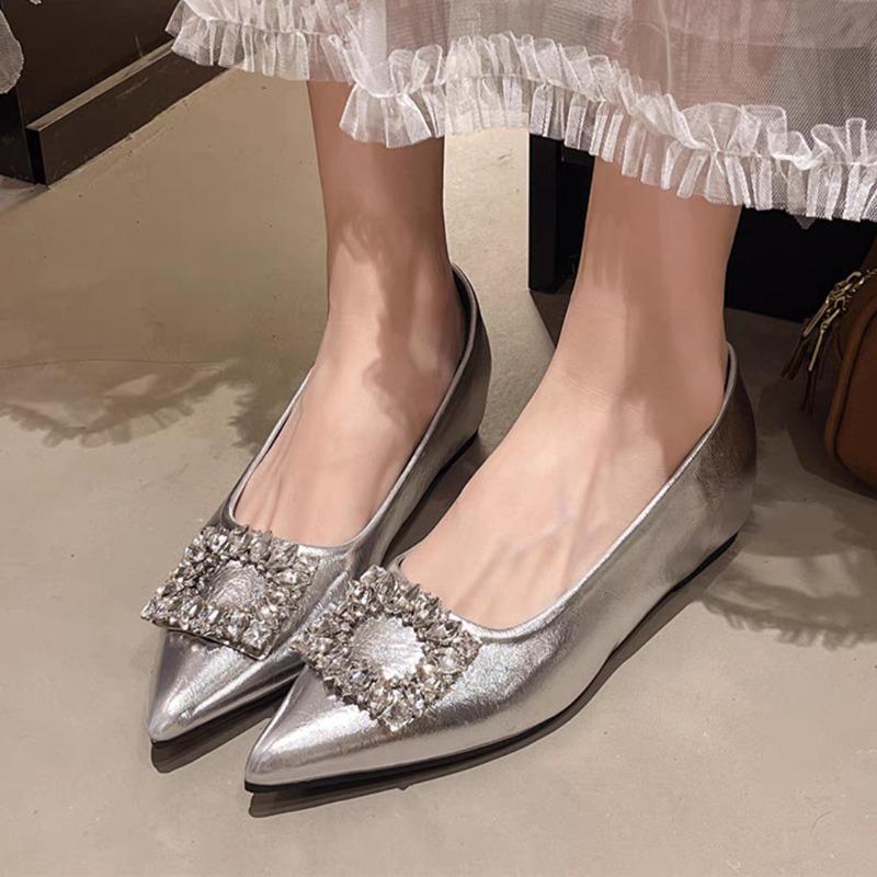 

Crystal Women Flats Pointed Toe Shoes Luxury Sexy Summer Sandals Designer 2025 New Loafers Dress Party Woman Shoes Zapatos Mujer 35