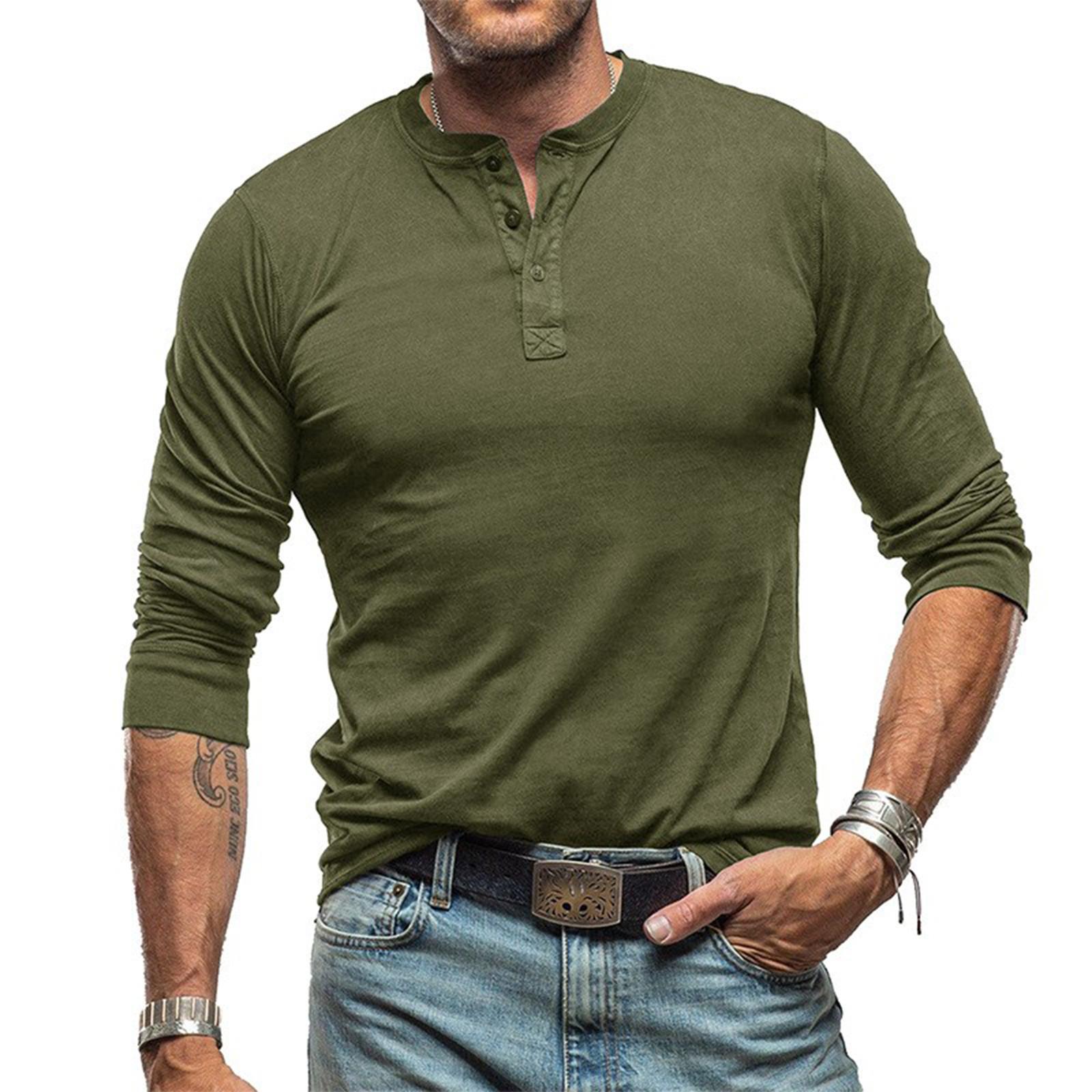 

Men s Solid Color Long Sleeved Lapel T-shirt Top, Men s Loose Shirt L армія зелений колір