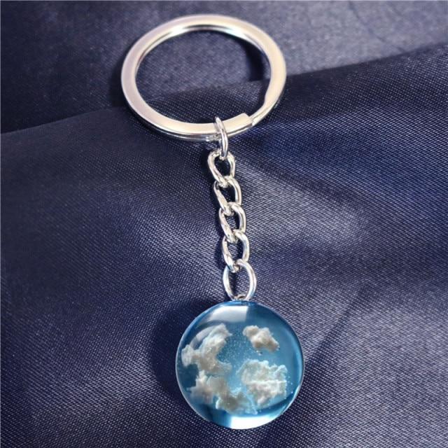 Chic Transparent Resin Craft Rould Ball Moon Pendant Necklaces Women Blue Sky White Cloud Chain Pendant Necklace Voguish Stylish Jewelry Giveaway