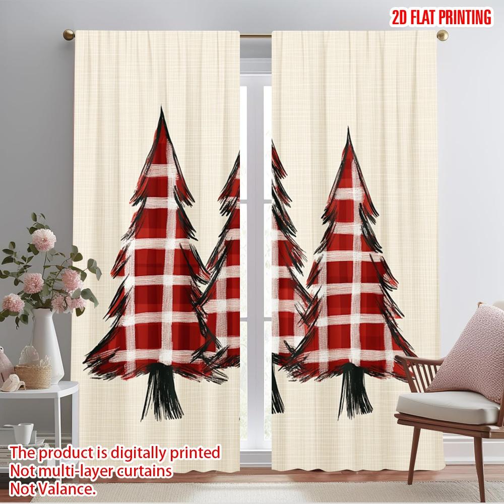 

2pcs,2D plane printing Curtains Buffalo Plaid Trees Farmhouse Style (4) 100% Polyester (without rod) Festive Use for Living Room 52.50×116.00 CM 2pcs