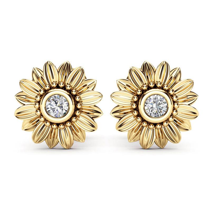 

Huitan Sunflower Stud Earrings For Girl New Trendy Romantic Design Birthday New Year Gift For Women Crystal Stone Earrngs Hot