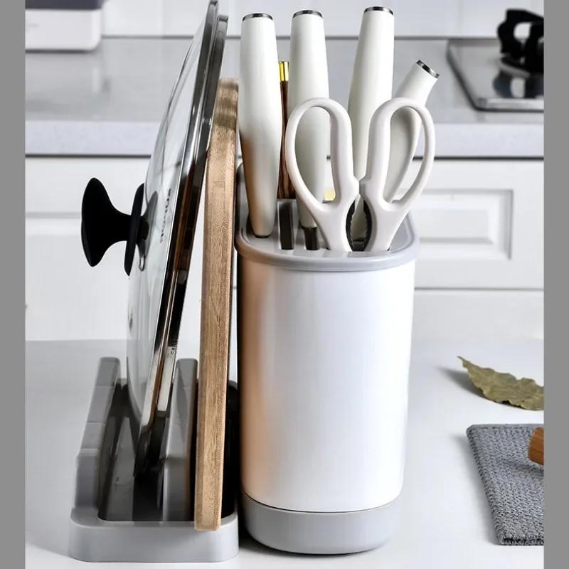 Multifunctional Tool Storage Rack Home Supplies Kitchen Shelves Chopstick Barrel Pot Cover Rack Knife Holder Kitchen Accessories