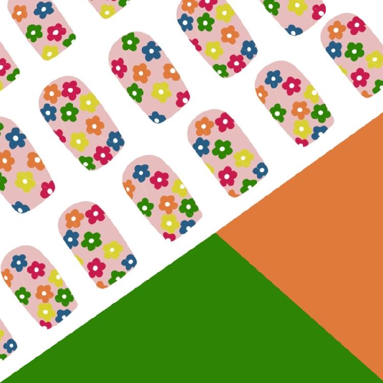 Square Nail Tips Flower Fake Nail Glues On Nail Stick On Nail Press On Nail Artificial False Nail for Womens and Girls