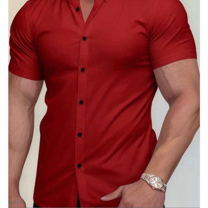 Men Short Sleeve Turn Down Collar Solid Casual Shirt