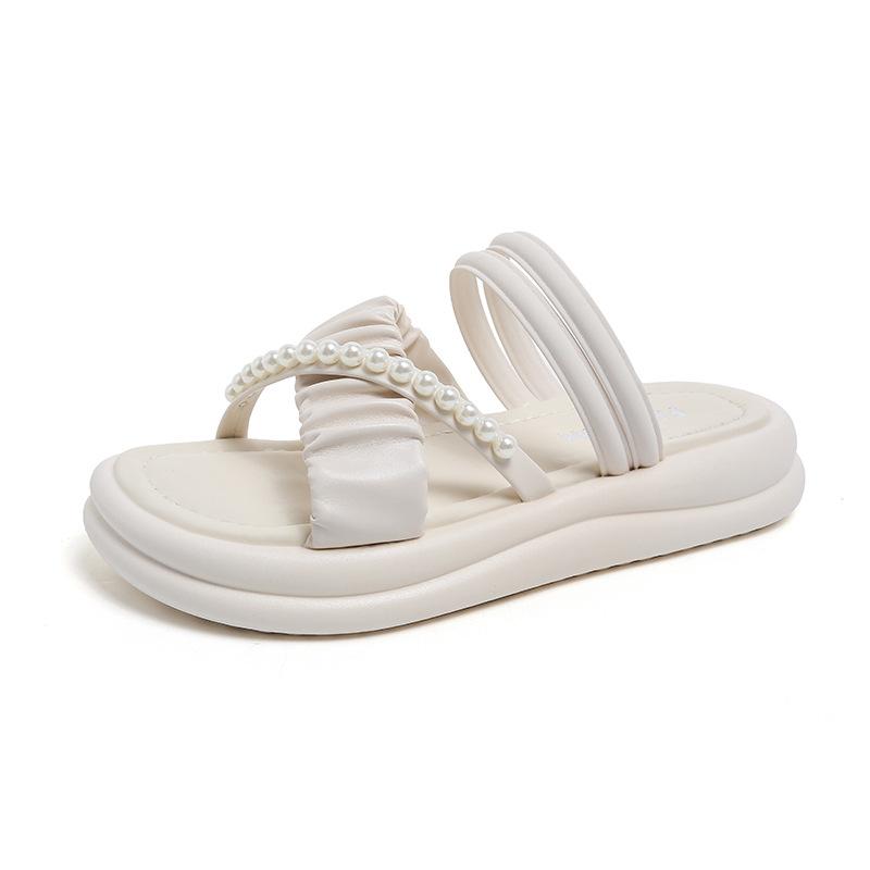 

Роскошные скромные сандалии на платформе для женщин, регулируемый жемчужный ремешок, закрытый носок, сланцы Cloud Comfort для дома 35