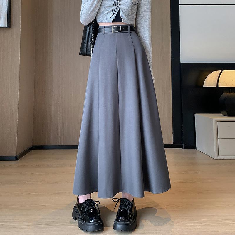 Women's Skirt Autumn and Winter New Pleated Skirt Suit Thickened Sweet Style Skirt High Waist Slim A-line Mid-length Skirt