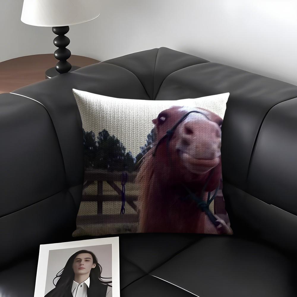 Funny Expressions Horse Cushion Cover Natural Linen Organic Fabric Double-Sided Printing Sofa Home Decor Gift Pillow Case