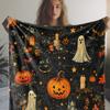 Vintage Halloween Flannel Throw Blanket Ghost and Pumpkin Print Ideal for Couch Bed Seasonal Gift