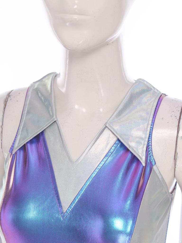 Womens Disco Jumpsuit 70s 80s Style Lapel V Neck Sleeveless Metallic Shiny Flared Pants Romper