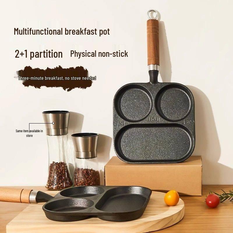 Cast Iron Non-stick Breakfast Pan: 3-in-1 Omelet, Burger Mold, Egg & Dumpling Maker