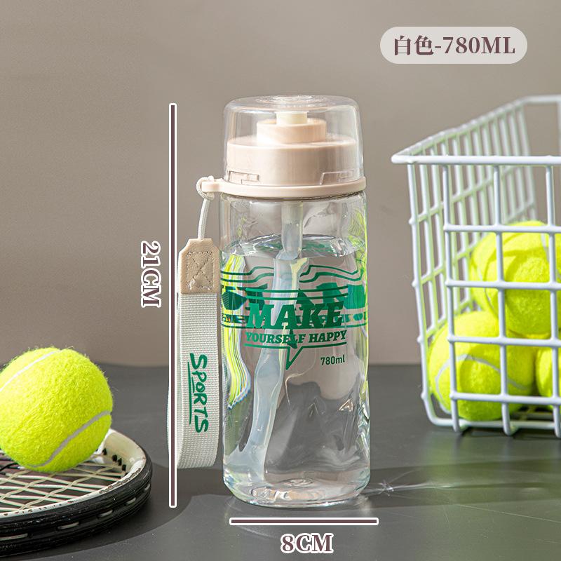 Water bottle simple transparent large capacity plastic cup student fitness sports straw cup outdoor portable rope cup wholesale