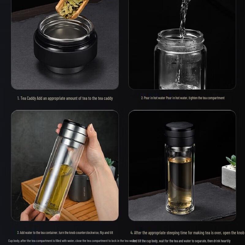 Heenoor Men s Insulated Double-Layer Glass Tea Mug