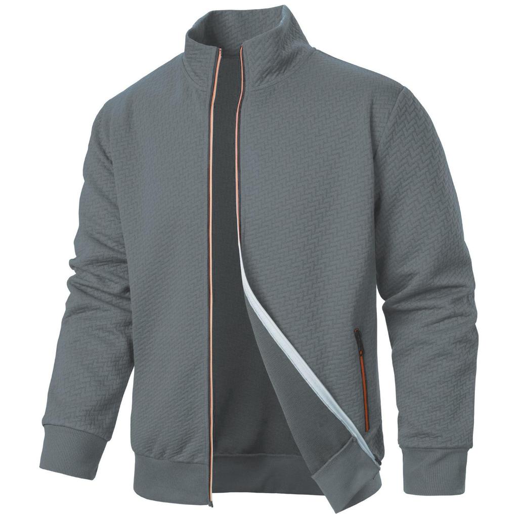 Men's Stand Collar Zipper Cardigan - Casual Jacquard Sweater Jacket