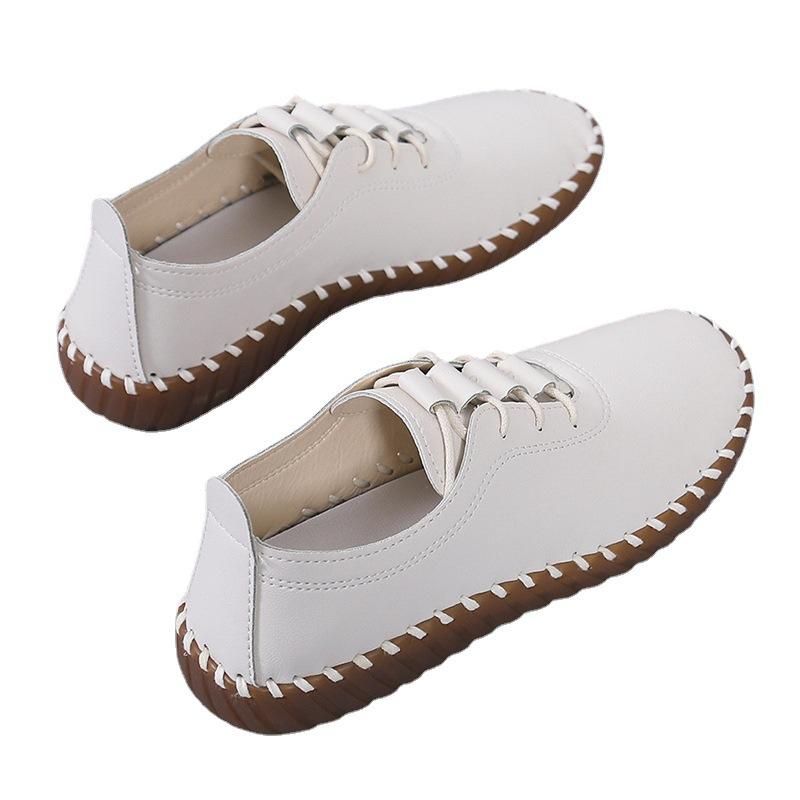 New casual fashion single shoes women's round head front lace-up soft sole flat shoes women