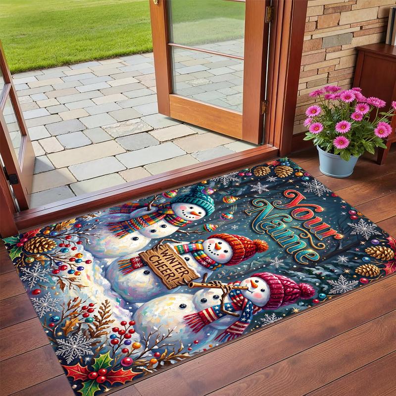 Christmas Custom Name Printed Square Area Rug Soft Non Slip Floor Carpet For Bedroom Holiday Gift