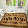 God Bless This Home and All Who Enter Welcome Doormat 2D Flat Print Non-Slip Floor Mat for Entryway Kitchen Home Decor Rug