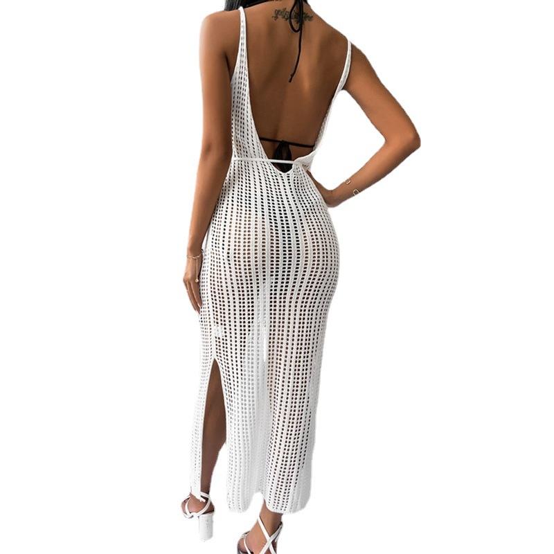 New Hollow Knitted Beach Skirt Bikini Blouse Suspender Dress for Women