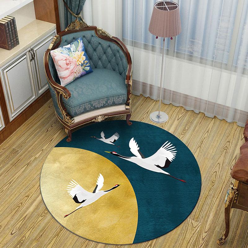 Chiness Style Round Carpet for Living Room Geometric Wave Print Floor Mat for Bedroom Kids Room Computer Chair Parlor Area Rugs