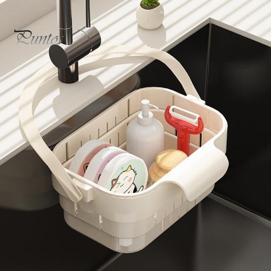 Collapsible Sink Waste Catcher Hanging Drain Basket, Foldable Stretchable Kitchen Colander, Space Saving Food Compact Storage Basket Strainer,