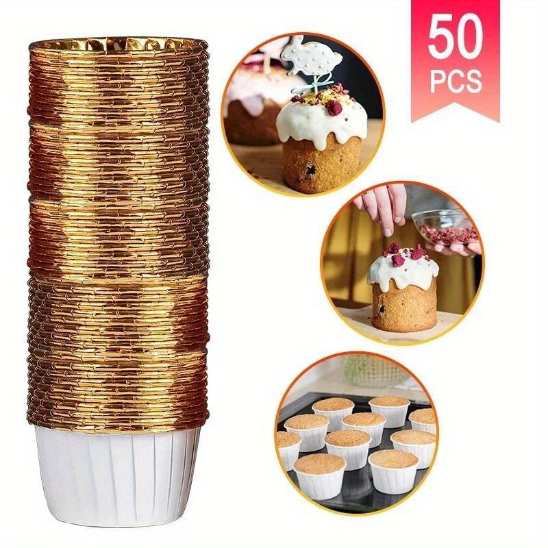 50Pcs Cupcake Paper Cup Aluminum Foil Cupcake Liner Baking Cups Muffin Wrapper Tray Pastry Tools Wedding Party Birthday Supplies
