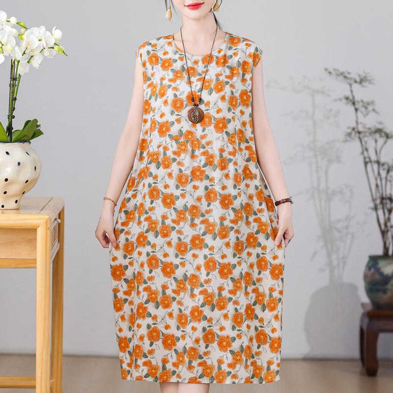 Casual Women's Dresses Summer Vintage Clothes Plus Size Sleeveless Loose Long Dress