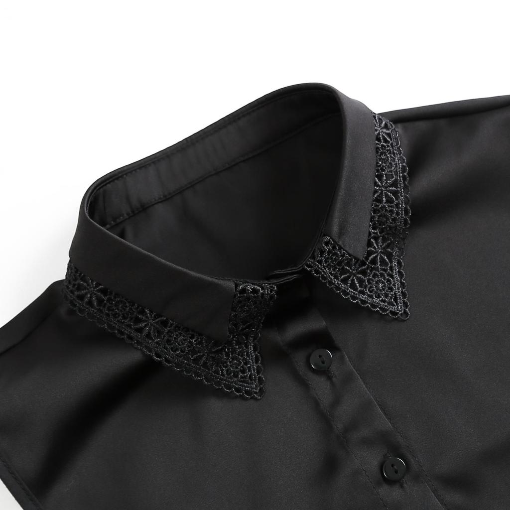 Women's Lace Decorative Hollow Out Detachable Collar Base Shirt for Autumn and Winter
