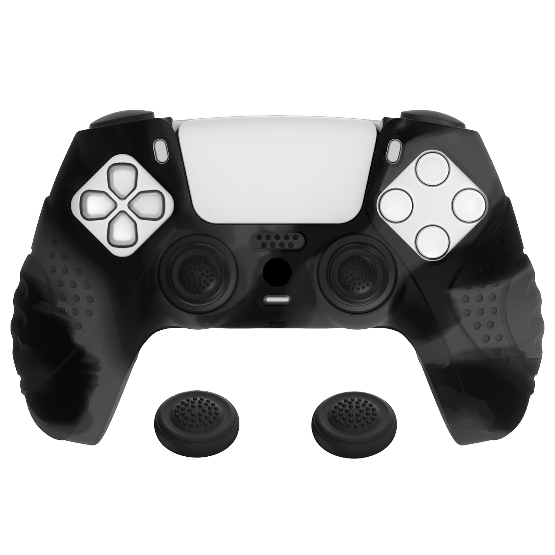 

eXtremeRate PlayVital protective cover for cover for ps5 with stick cap gray ps5, controller, [dark & black]