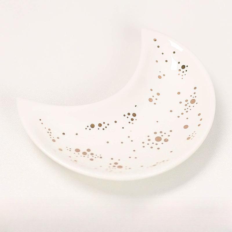 Ceramic Moon Rainbow Ring Dish Trinket Tray Jewelry Holder for Mother Day Gift from DIY Pottery Crafts Home Decor белый