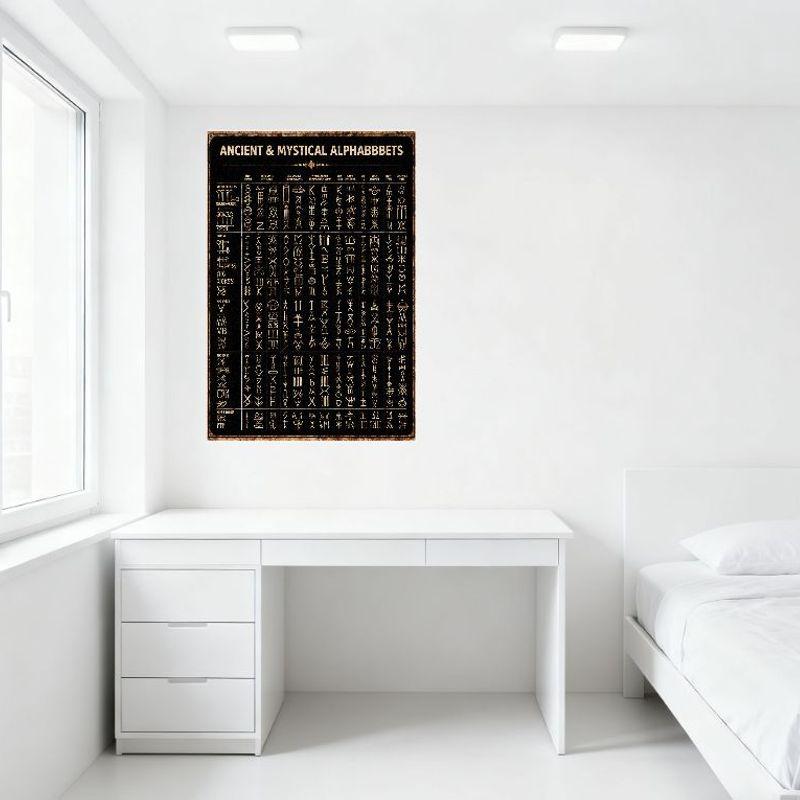 Ancient & Mystical Alphabets Metal Tin Sign Vintage Esoteric Symbols Wall Plaque for Home Decor Bar Club Cafe Wall Art