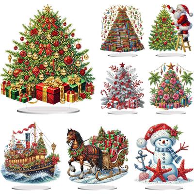 2D Flat Print Xmas DIY Table Top Diamond Painting Ornament Kits Diamond Painting Desktop Ornaments Kit Bedroom Table Decoration