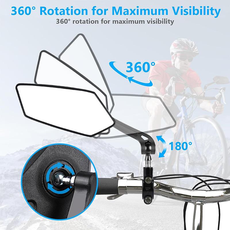 2 PCS 360-Degree Rotation Adjustable Foldable Side Mirror for Motorcycles ATV UTV Dirt Bikes Beach Rides