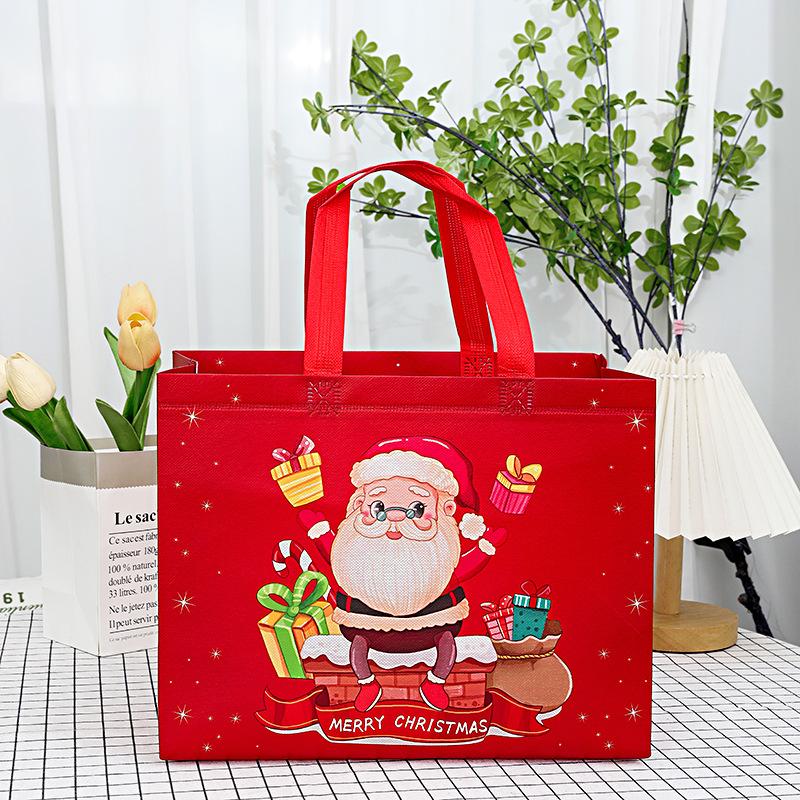 1 buc Pungi mari de cadou de Crăciun cu mânere Reutilizabile Designuri Moș Crăciun, Om de zăpadă, Brad de Crăciun - pentru Cumpărături de sărbători, Petreceri de Crăciun