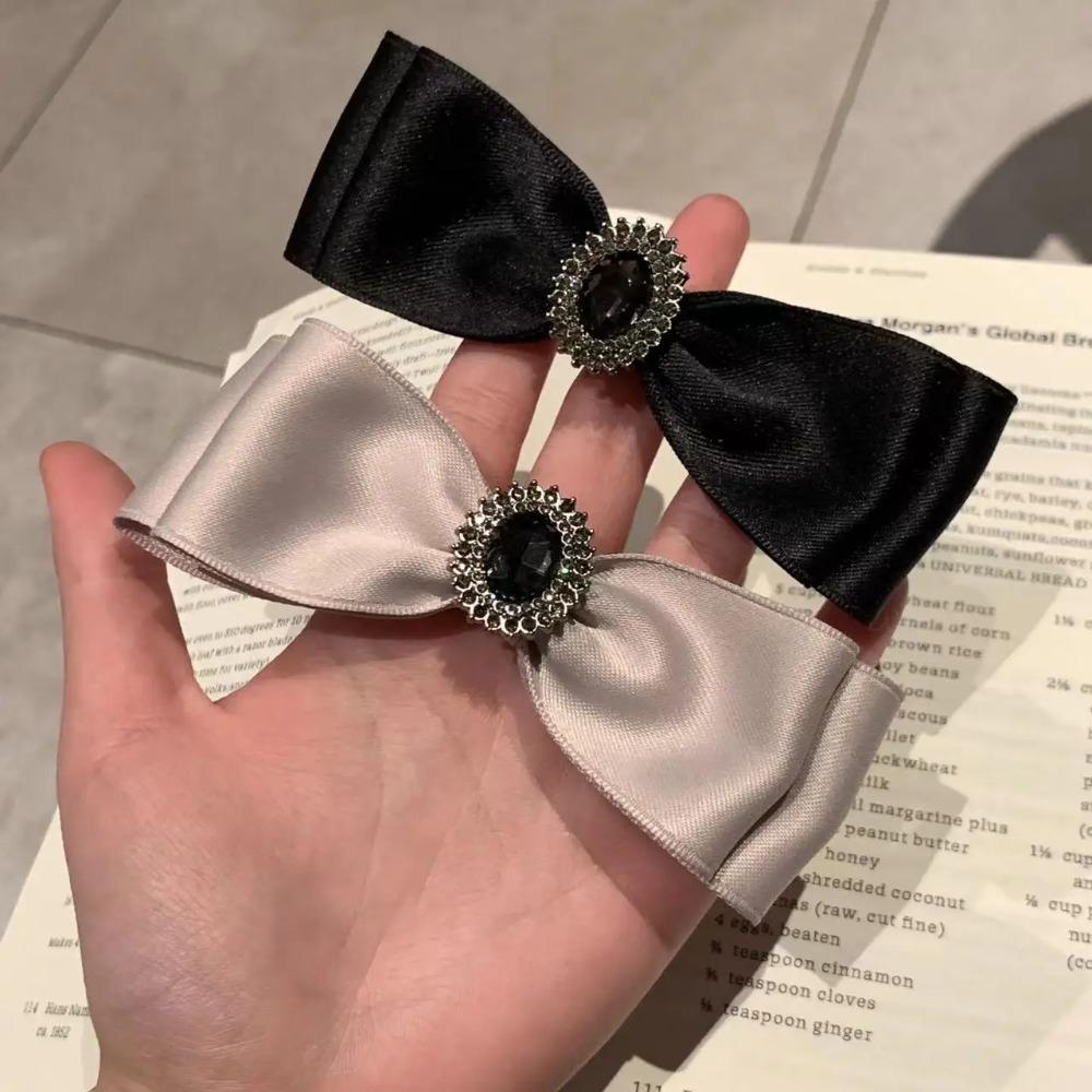 Korean Rhinestone Silk Bow Ponytail Clip for Women Girls Half Tied Ponytail Clip Back of Head Spring Clip Styling Accessories