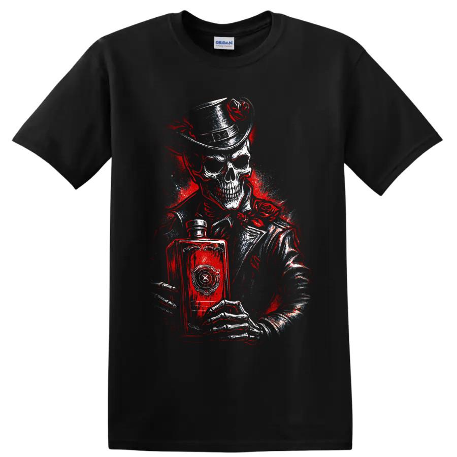 Skull Top Hat Rose Gothic Occult Horror Graphic T Shirt Halloween Unisex Tee