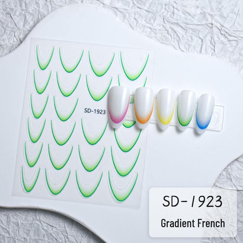 Stickers French Manucure Dégradé Noir, Blanc et Rouge Vin - Décorations d'Ongles Motif Arc