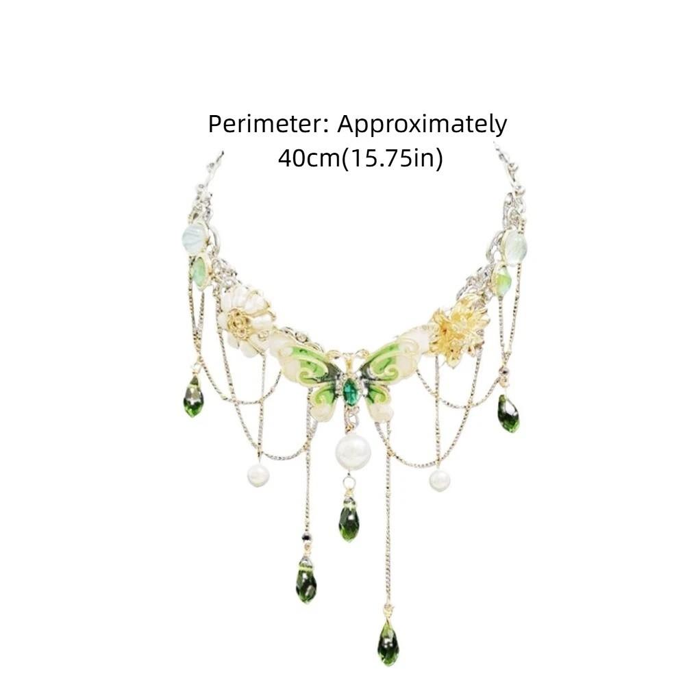 Vícevrstvý náhrdelník s kamínky ve tvaru motýla Sladký dámský choker s třásněmi Křišťálový náhrdelník Pro dívky