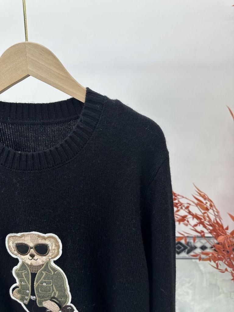 Women's Trendy Raf Simons Bear Embroidery Knit Sweater - Autumn/Winter Fashion