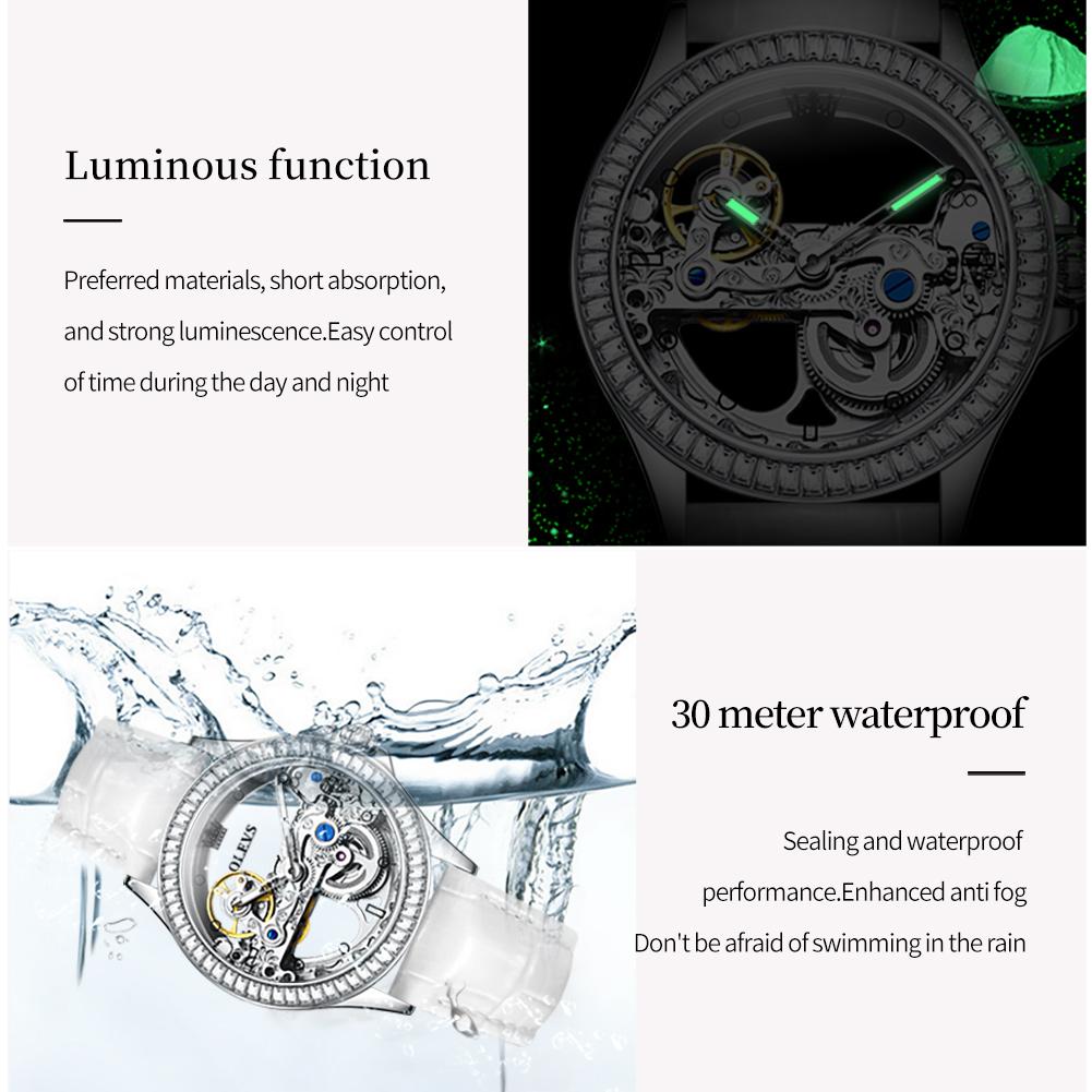 OLEVS Fashion Creative Hollow Design Watch Women Top Brand Luxury Automatic Mechanical Waterproof Women's Watches Reloj Mujer