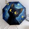 Night Cat  pattern, automatic folding umbrella, portable and foldable design, 8 ribs, a Christmas or birthday gift.
