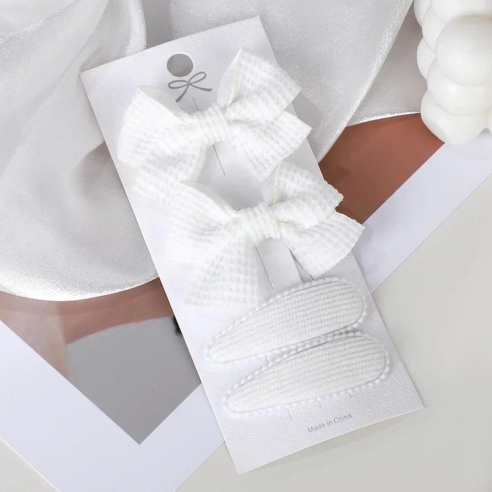 RAINBOW BOWS 4Pcs/Set Solid Bowknot BB Hair Clips Set for Girls New Handmade Hairpin Barrettes Headwear Kids Hair Accessories